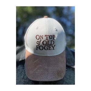 Vintage SnapBack Hat Cap On Top of Old Fogey Cotton Suede White Tan One Size